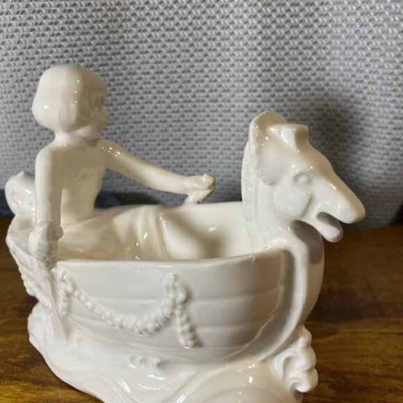Erphila of Czechosolovakia Ceramic Child in a Boat Decor 7" White - Picture 5 of 6